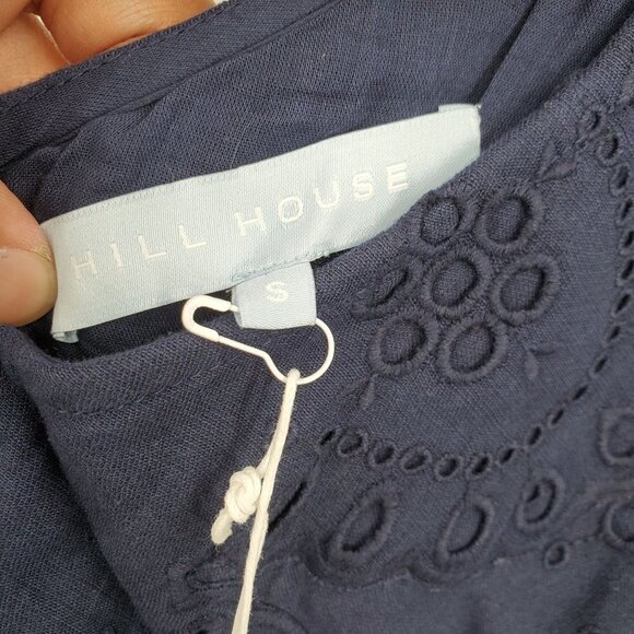 Hill House Mila Dress One Shoulder Eyelet Crochet Mini Linen Womens Small NWT - Picture 9 of 15